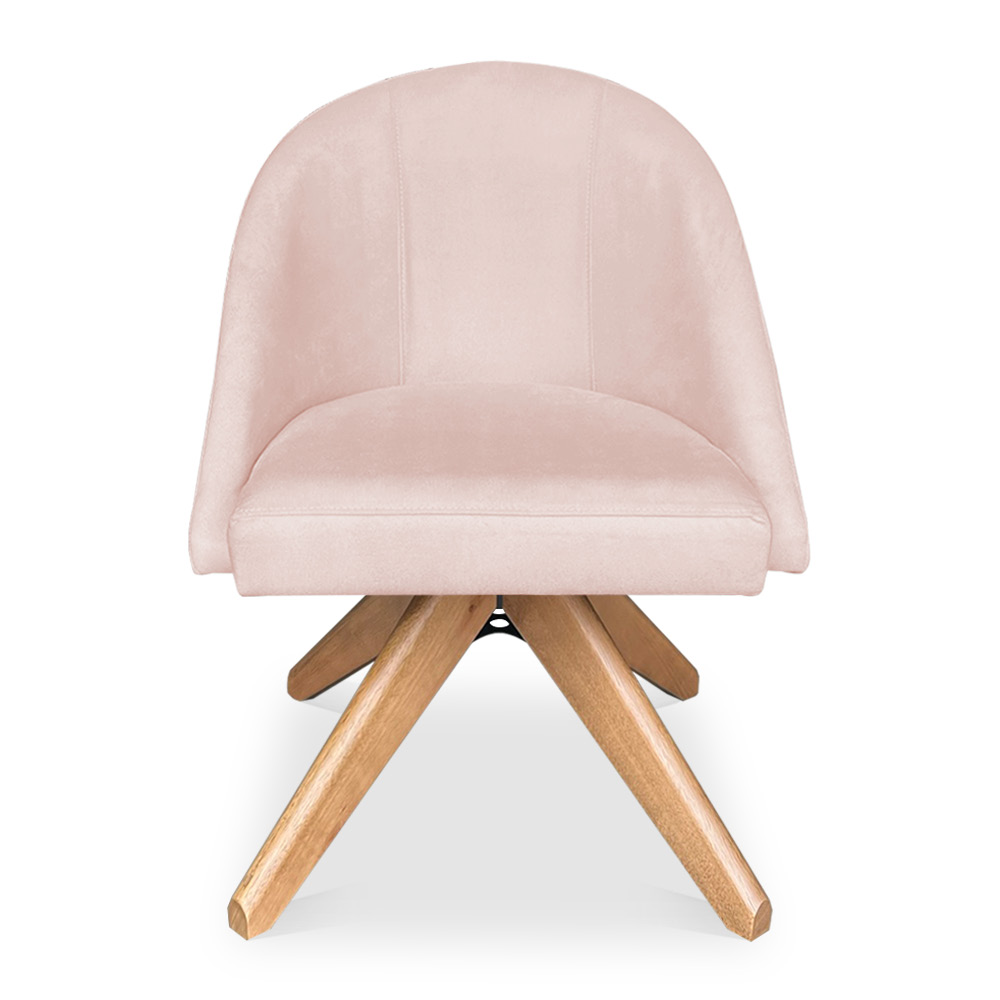 Kit 02 Poltronas Cadeira Giratória Bela Suede Rosa Bebê Base de Madeira - Pallazio