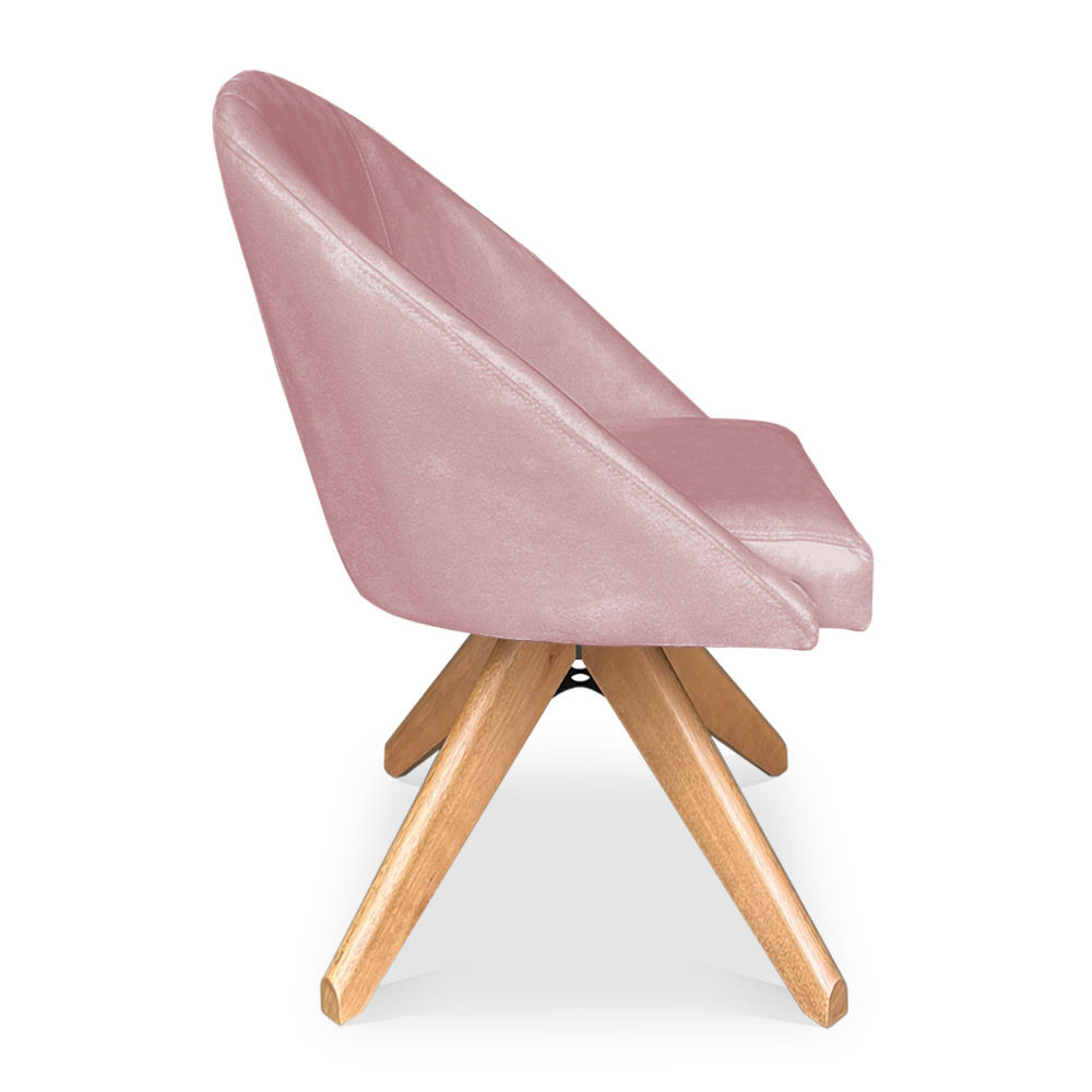 Kit 02 Poltronas Cadeira Giratória Bela Veludo Rosê Base de Madeira - Pallazio