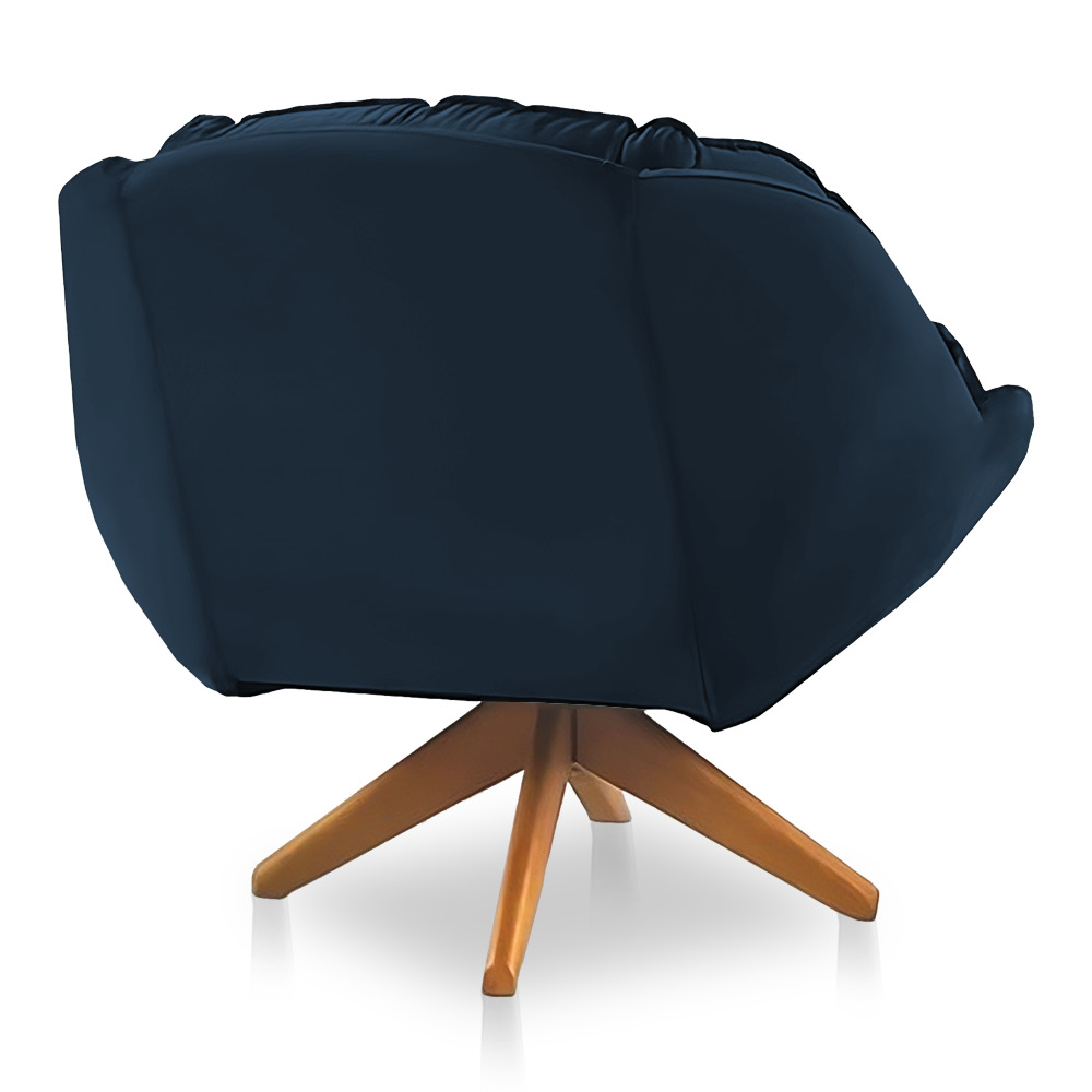 Kit 02 Poltronas Chicago Giratória Veludo Azul Marinho Base de Madeira - Pallazio