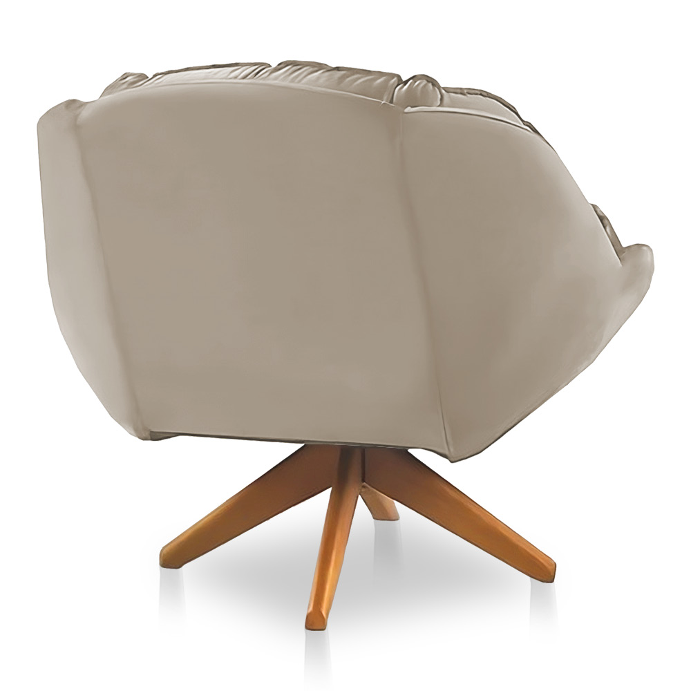 Kit 02 Poltronas Chicago Giratória Veludo Bege Base de Madeira - Pallazio