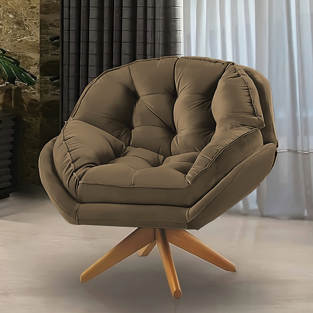Kit 02 Poltronas Chicago Giratória Veludo Cappuccino Base de Madeira - Pallazio