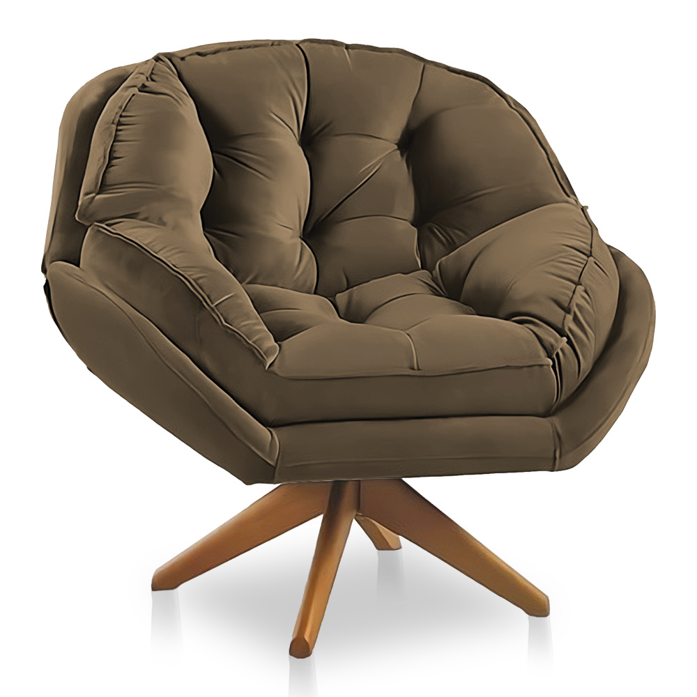 Kit 02 Poltronas Chicago Giratória Veludo Cappuccino Base de Madeira - Pallazio
