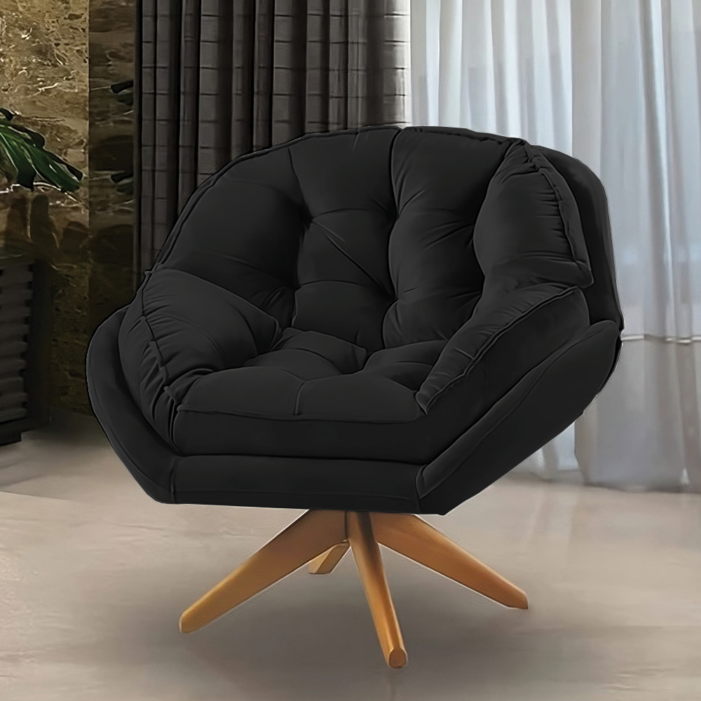 Kit 02 Poltronas Chicago Giratória Veludo Preto Base de Madeira - Pallazio