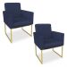 Kit 02 Poltronas Clarice Veludo Azul Marinho Base Metálica Industrial Dourado - Pallazio