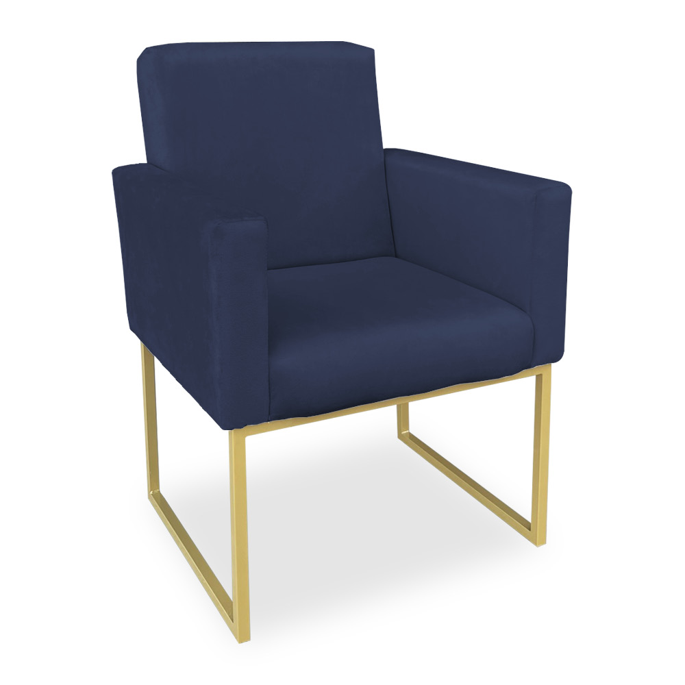 Kit 02 Poltronas Clarice Veludo Azul Marinho Base Metálica Industrial Dourado - Pallazio