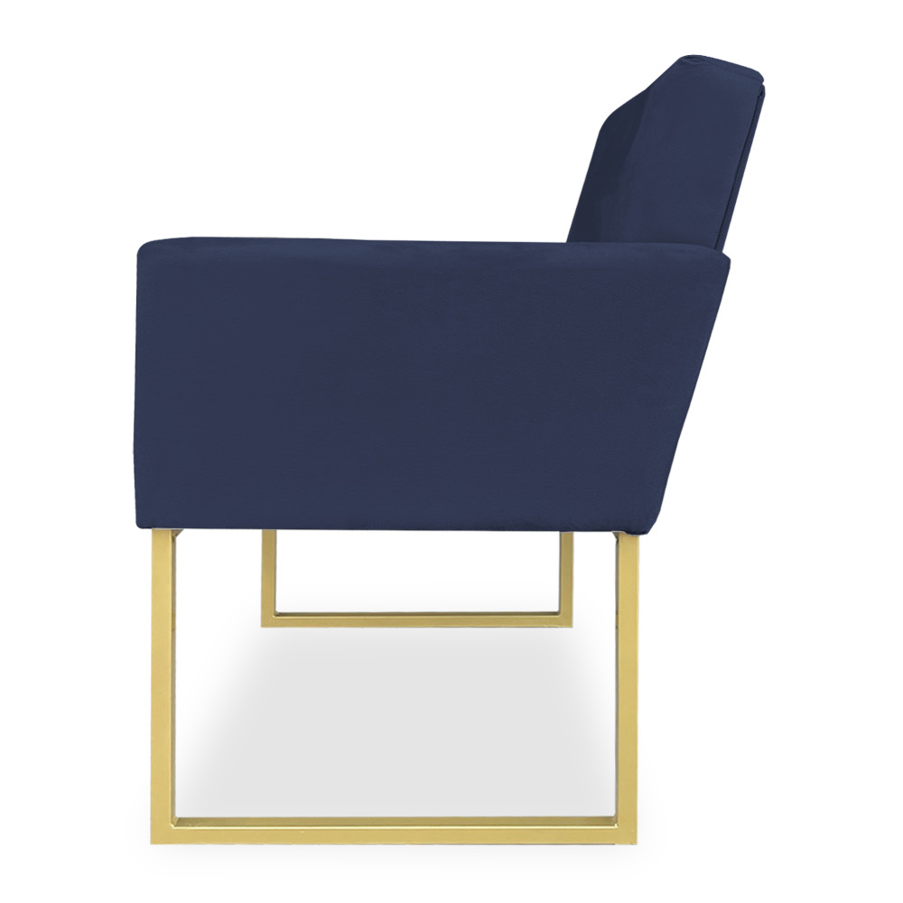 Kit 02 Poltronas Clarice Veludo Azul Marinho Base Metálica Industrial Dourado - Pallazio