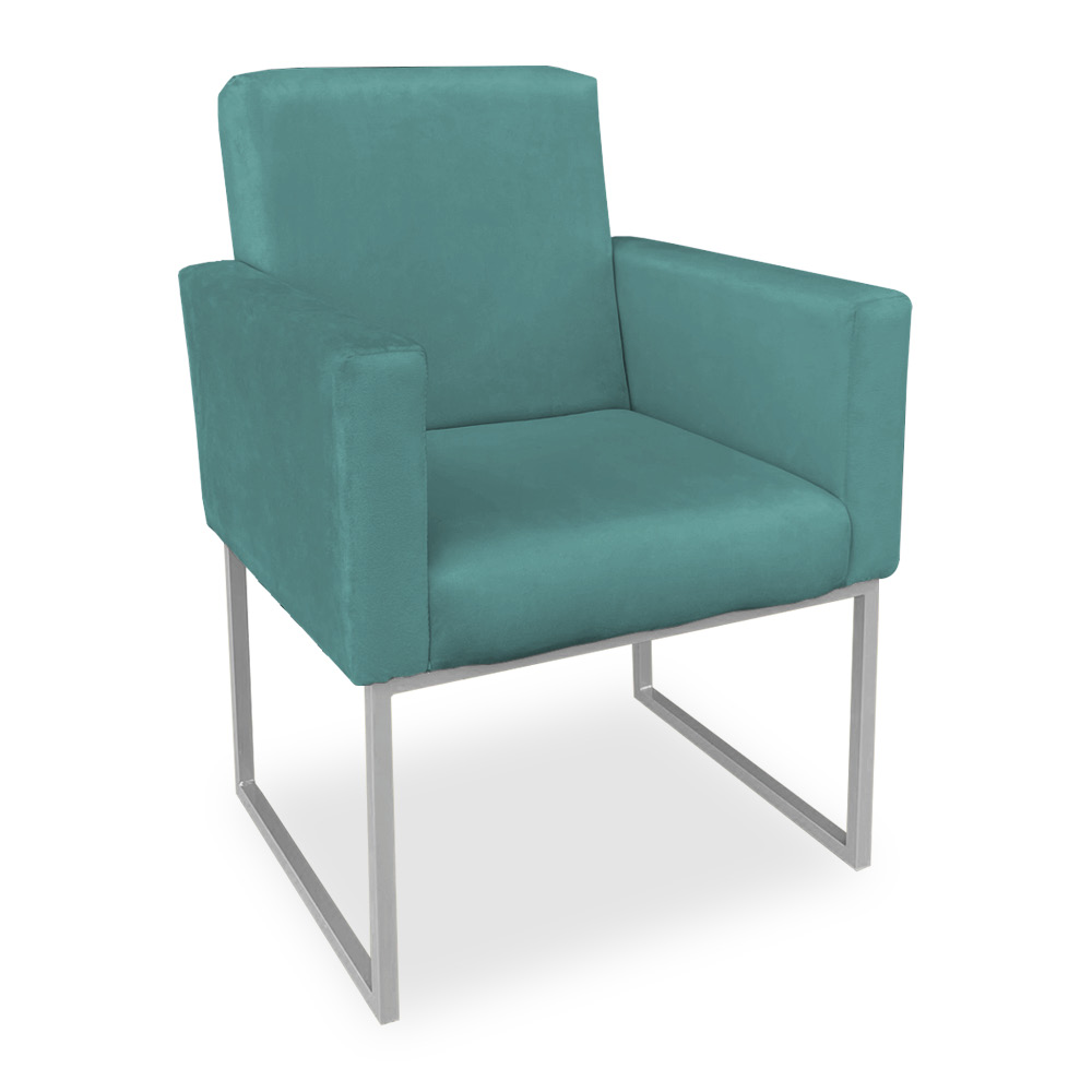 Kit 02 Poltronas Clarice Veludo Azul Turquesa Base Metálica Industrial Prata - Pallazio