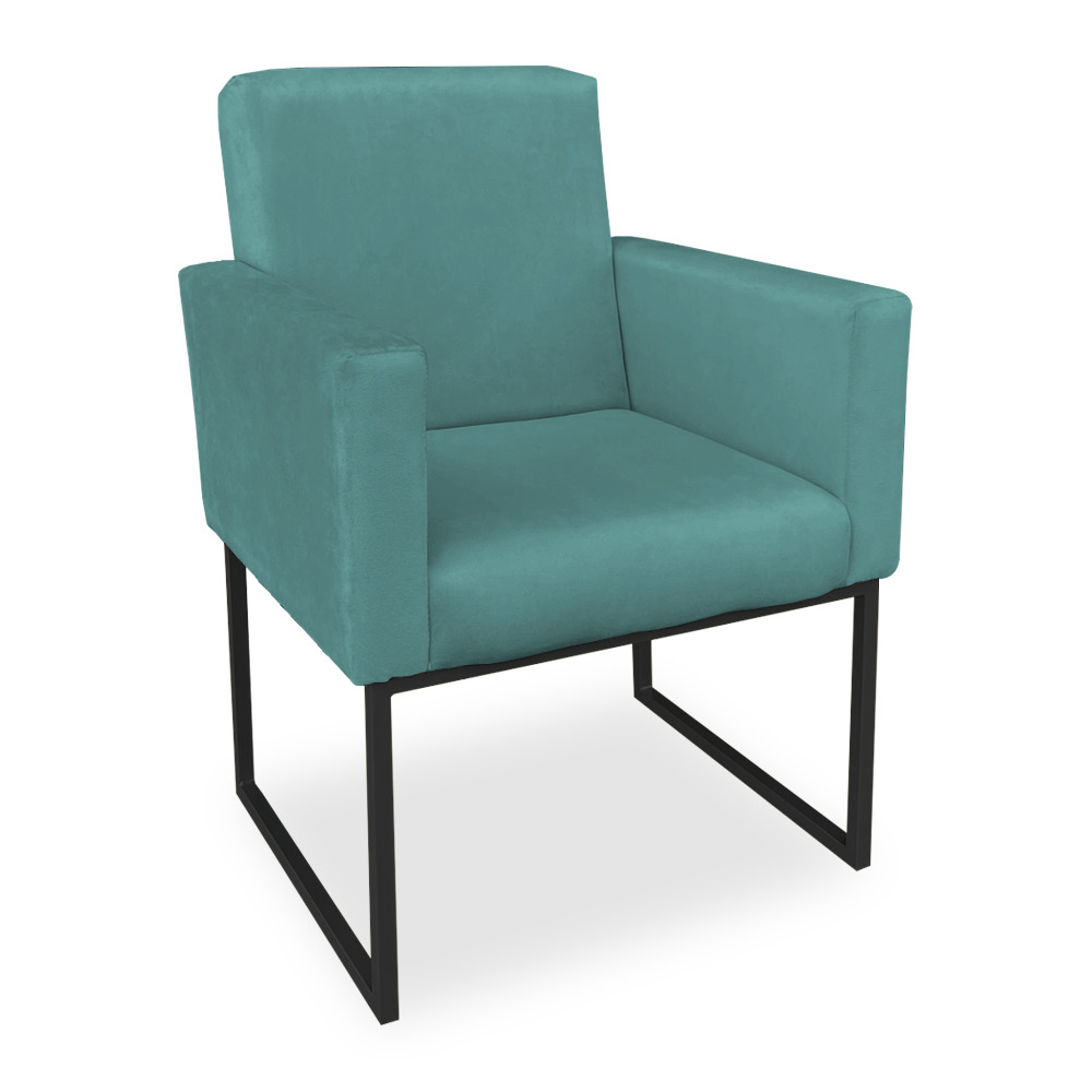 Kit 02 Poltronas Clarice Veludo Azul Turquesa Base Metálica Industrial Preto - Pallazio