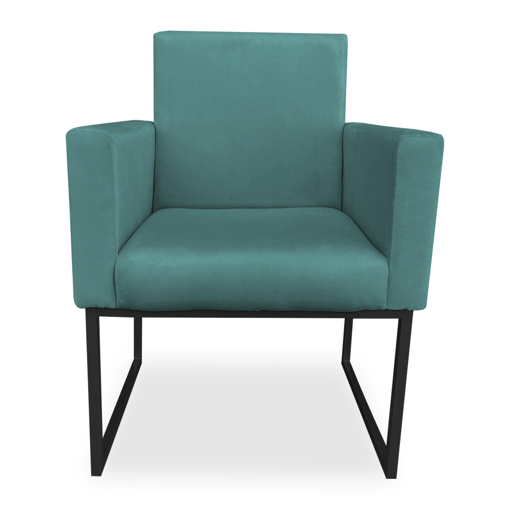 Kit 02 Poltronas Clarice Veludo Azul Turquesa Base Metálica Industrial Preto - Pallazio