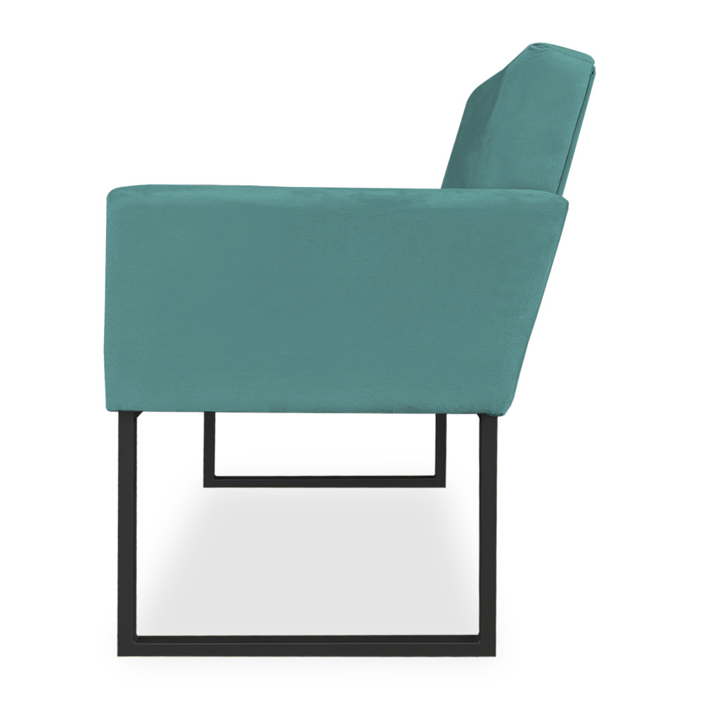 Kit 02 Poltronas Clarice Veludo Azul Turquesa Base Metálica Industrial Preto - Pallazio