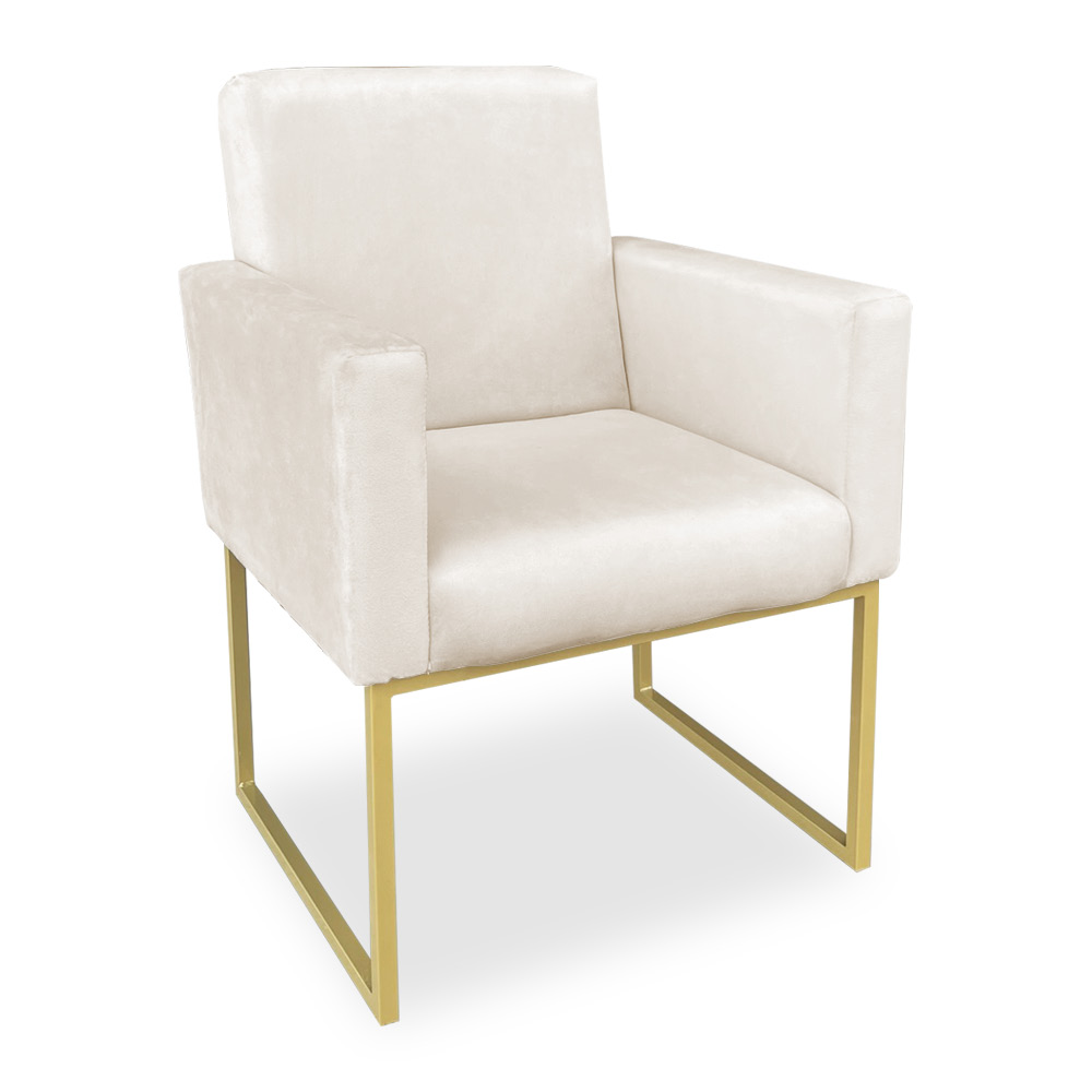 Kit 02 Poltronas Clarice Veludo Bege Base Metálica Industrial Dourado - Pallazio