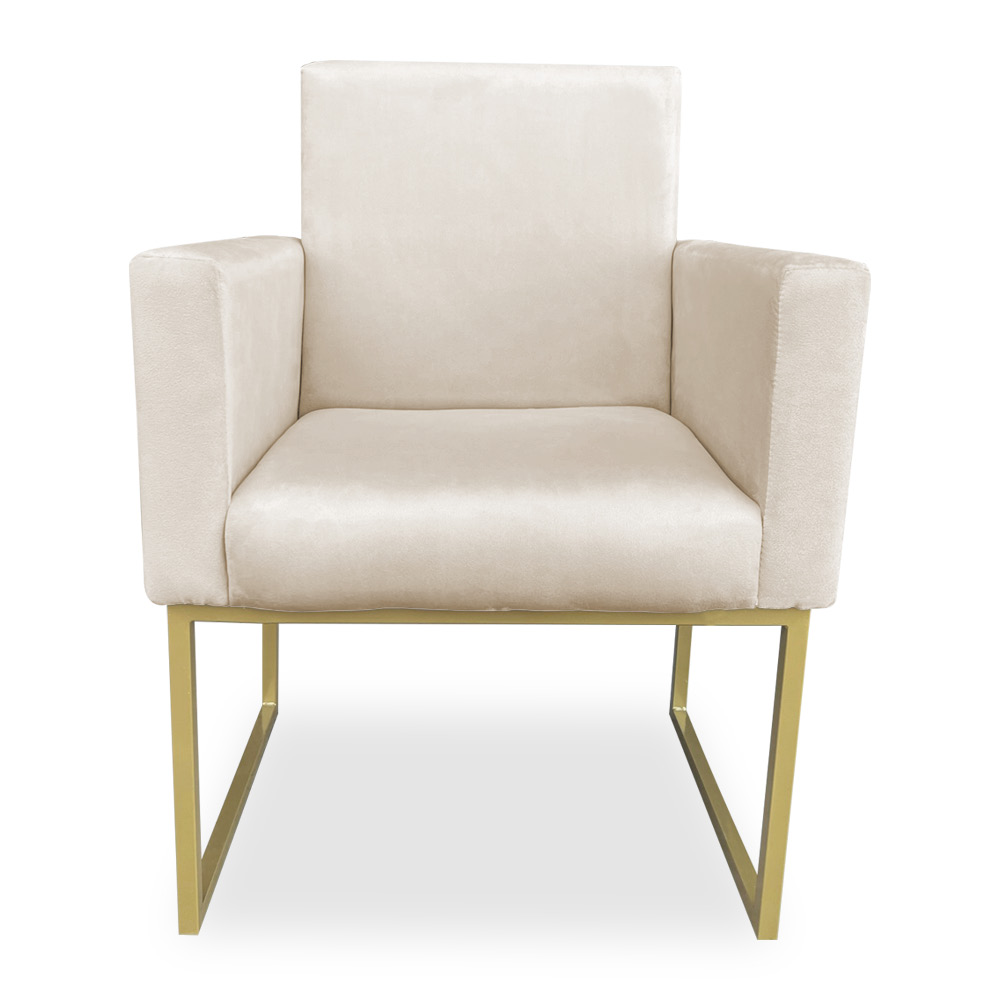 Kit 02 Poltronas Clarice Veludo Bege Base Metálica Industrial Dourado - Pallazio