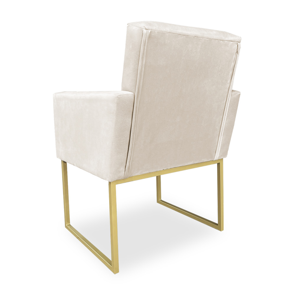 Kit 02 Poltronas Clarice Veludo Bege Base Metálica Industrial Dourado - Pallazio