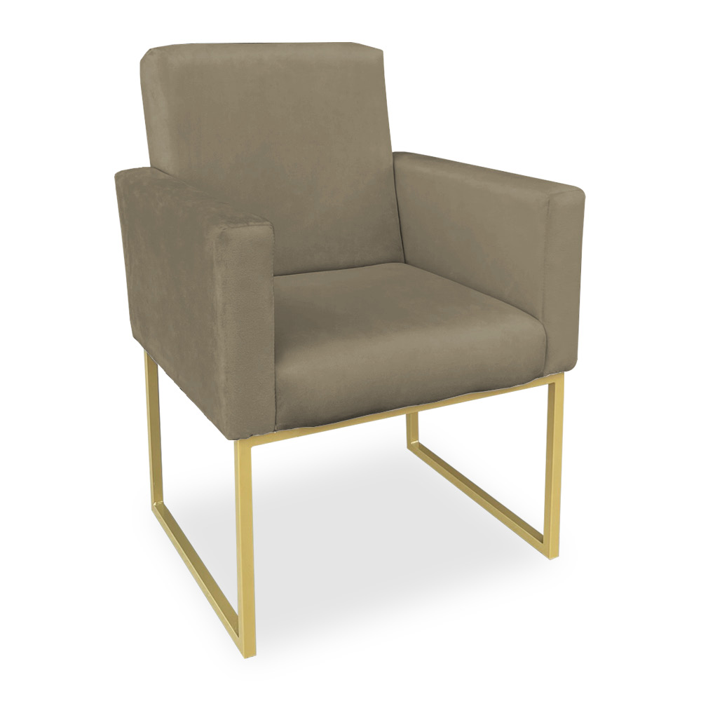 Kit 02 Poltronas Clarice Veludo Capuccino Base Metálica Industrial Dourado - Pallazio