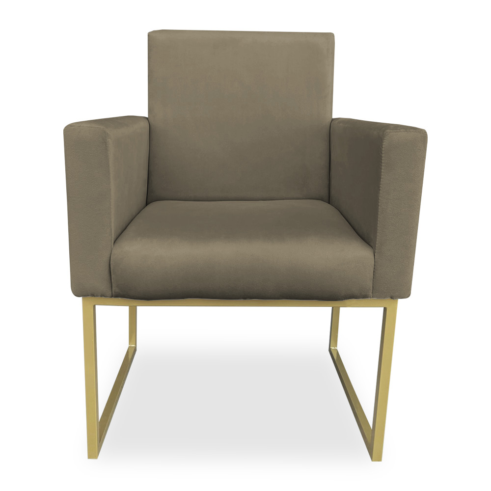 Kit 02 Poltronas Clarice Veludo Capuccino Base Metálica Industrial Dourado - Pallazio