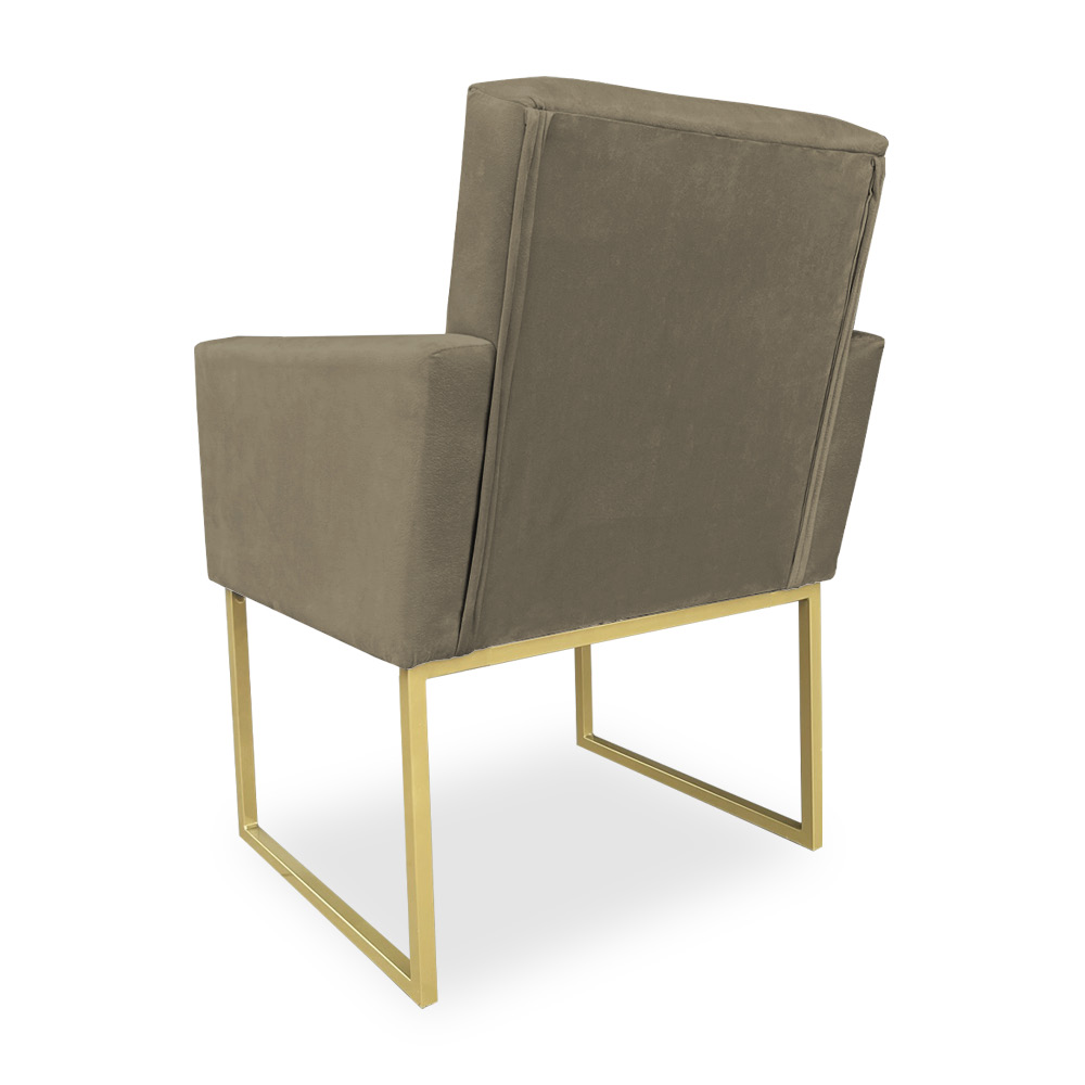 Kit 02 Poltronas Clarice Veludo Capuccino Base Metálica Industrial Dourado - Pallazio