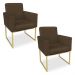 Kit 02 Poltronas Clarice Veludo Marrom Base Metálica Industrial Dourado - Pallazio