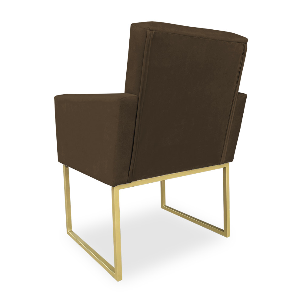 Kit 02 Poltronas Clarice Veludo Marrom Base Metálica Industrial Dourado - Pallazio
