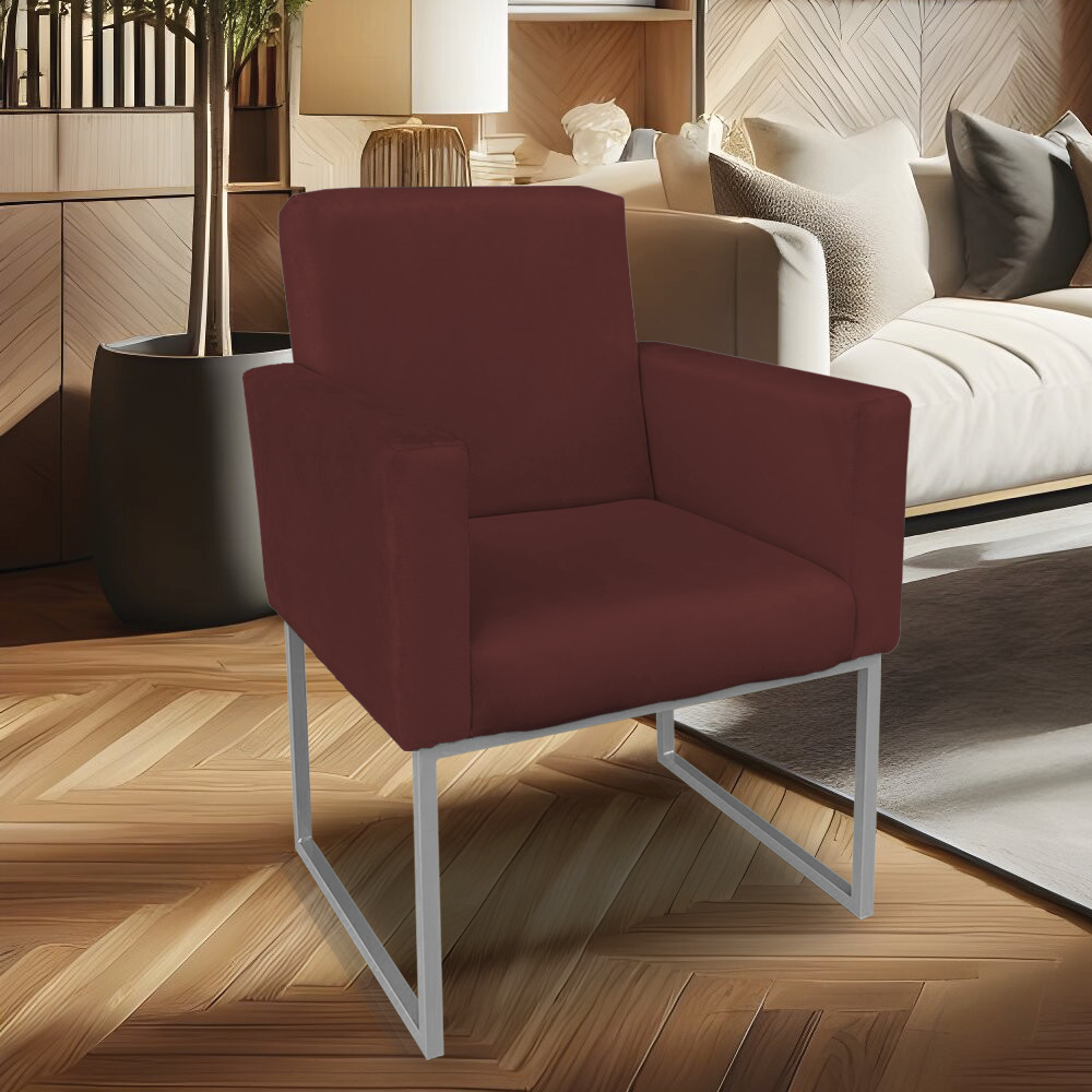 Kit 02 Poltronas Clarice Veludo Marsala Base Metálica Industrial Prata - Pallazio