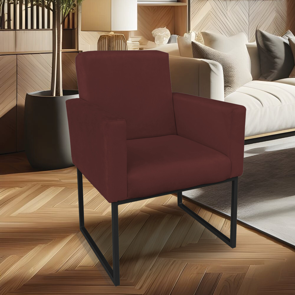 Kit 02 Poltronas Clarice Veludo Marsala Base Metálica Industrial Preto - Pallazio