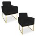 Kit 02 Poltronas Clarice Veludo Preto Base Metálica Industrial Dourado - Pallazio