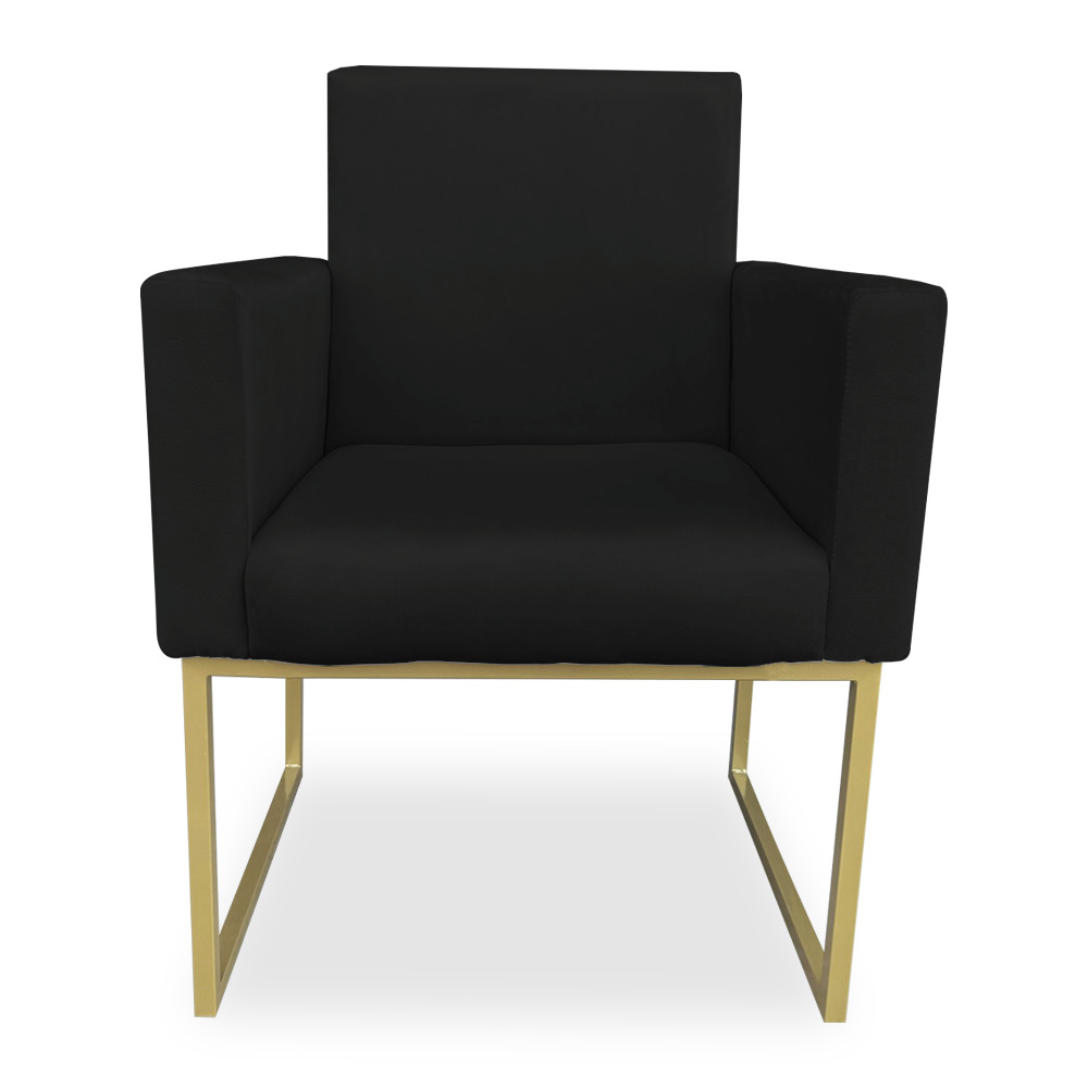 Kit 02 Poltronas Clarice Veludo Preto Base Metálica Industrial Dourado - Pallazio