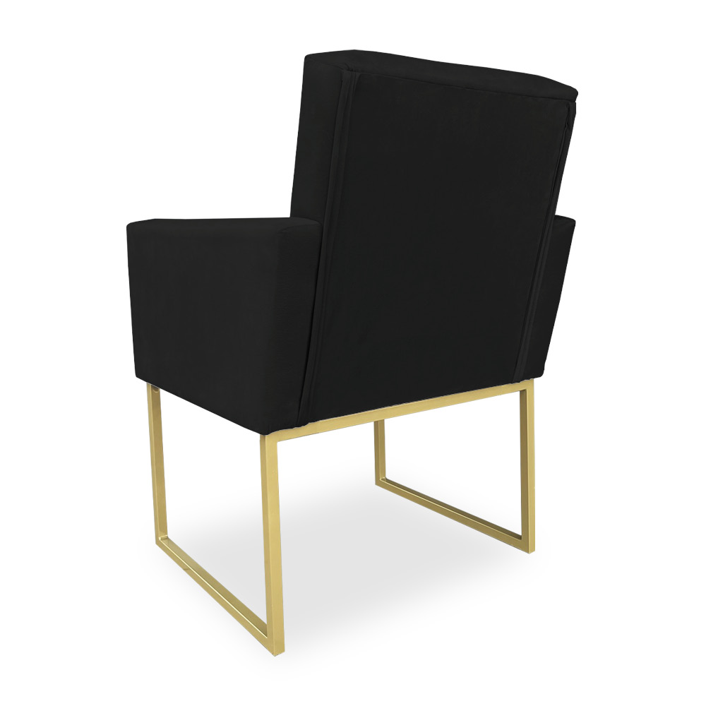 Kit 02 Poltronas Clarice Veludo Preto Base Metálica Industrial Dourado - Pallazio