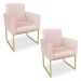 Kit 02 Poltronas Clarice Veludo Rosa Bebê Base Metálica Industrial Dourado - Pallazio