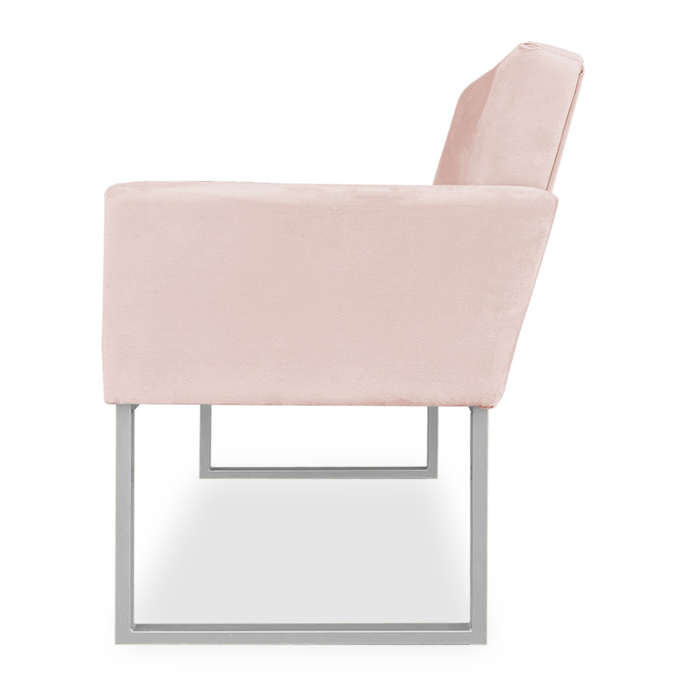 Kit 02 Poltronas Clarice Veludo Rosa Bebê Base Metálica Industrial Prata - Pallazio