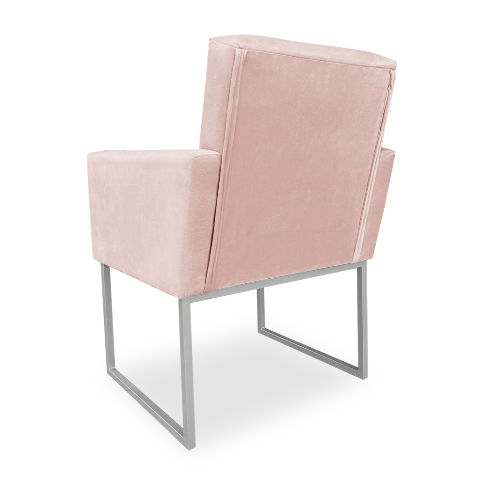 Kit 02 Poltronas Clarice Veludo Rosa Bebê Base Metálica Industrial Prata - Pallazio