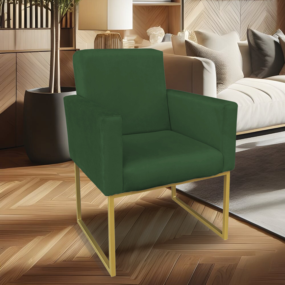 Kit 02 Poltronas Clarice Veludo Verde Base Metálica Industrial Dourado - Pallazio