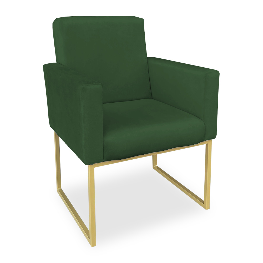 Kit 02 Poltronas Clarice Veludo Verde Base Metálica Industrial Dourado - Pallazio