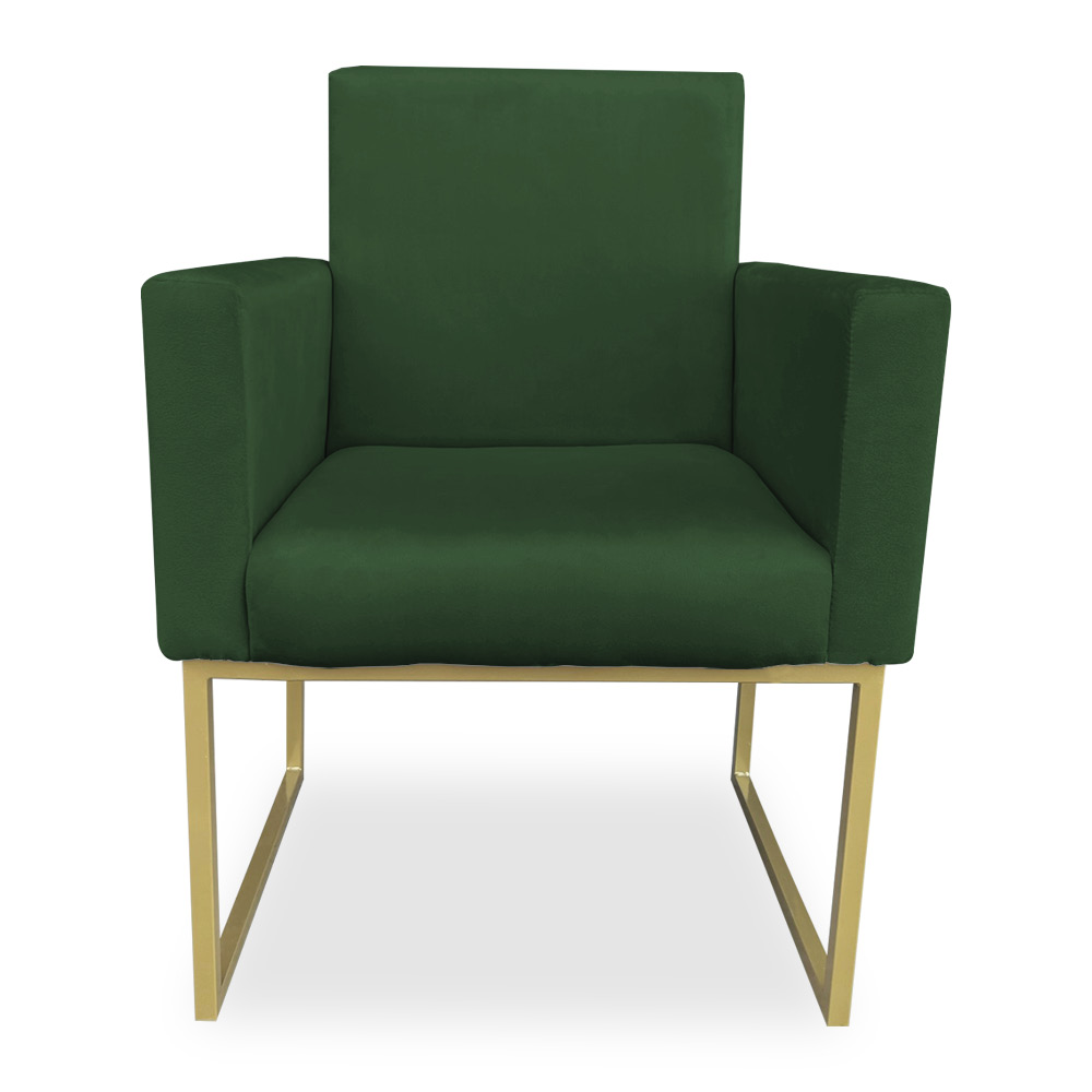 Kit 02 Poltronas Clarice Veludo Verde Base Metálica Industrial Dourado - Pallazio
