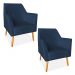 Kit 02 Poltronas Decorativa Julia Veludo Azul Marinho Pés Palito Castanho - Pallazio