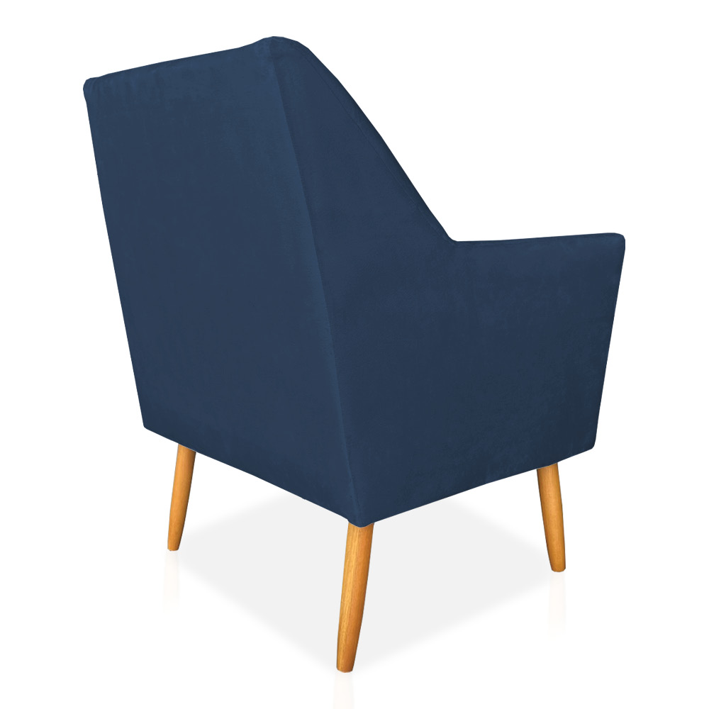 Kit 02 Poltronas Decorativa Julia Veludo Azul Marinho Pés Palito Castanho - Pallazio