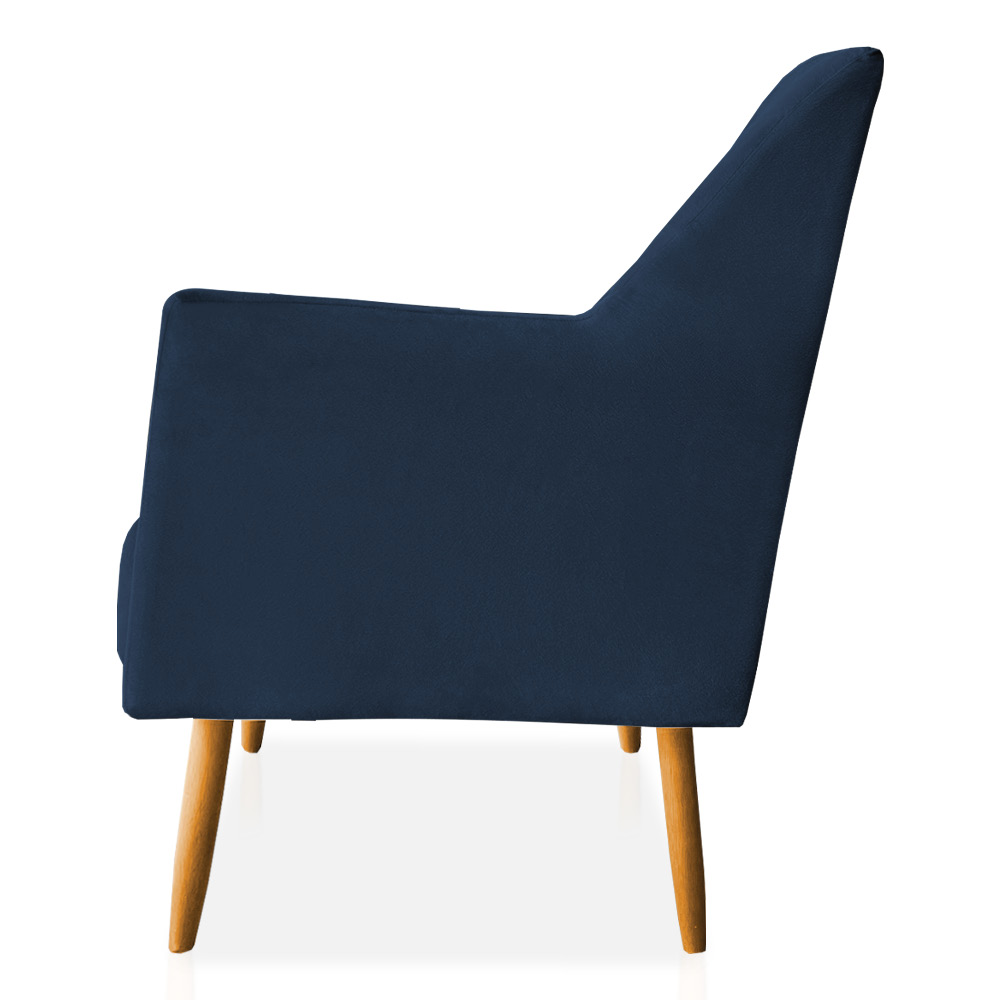 Kit 02 Poltronas Decorativa Julia Veludo Azul Marinho Pés Palito Castanho - Pallazio