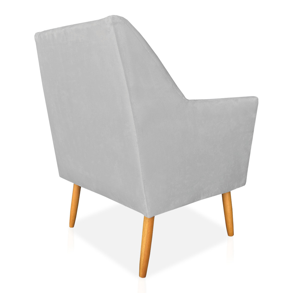 Kit 02 Poltronas Decorativa Julia Veludo Cinza Pés Palito Castanho - Pallazio