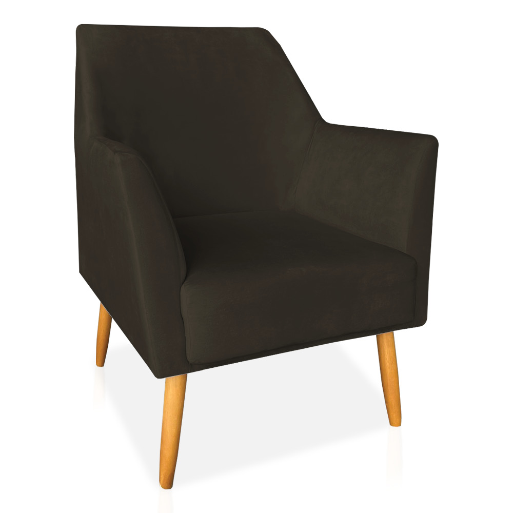Kit 02 Poltronas Decorativa Julia Veludo Marrom Pés Palito Castanho - Pallazio