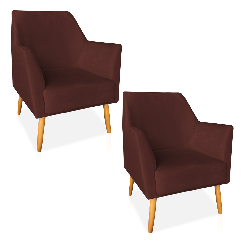 Kit 02 Poltronas Decorativa Julia Veludo Marsala Pés Palito Castanho - Pallazio
