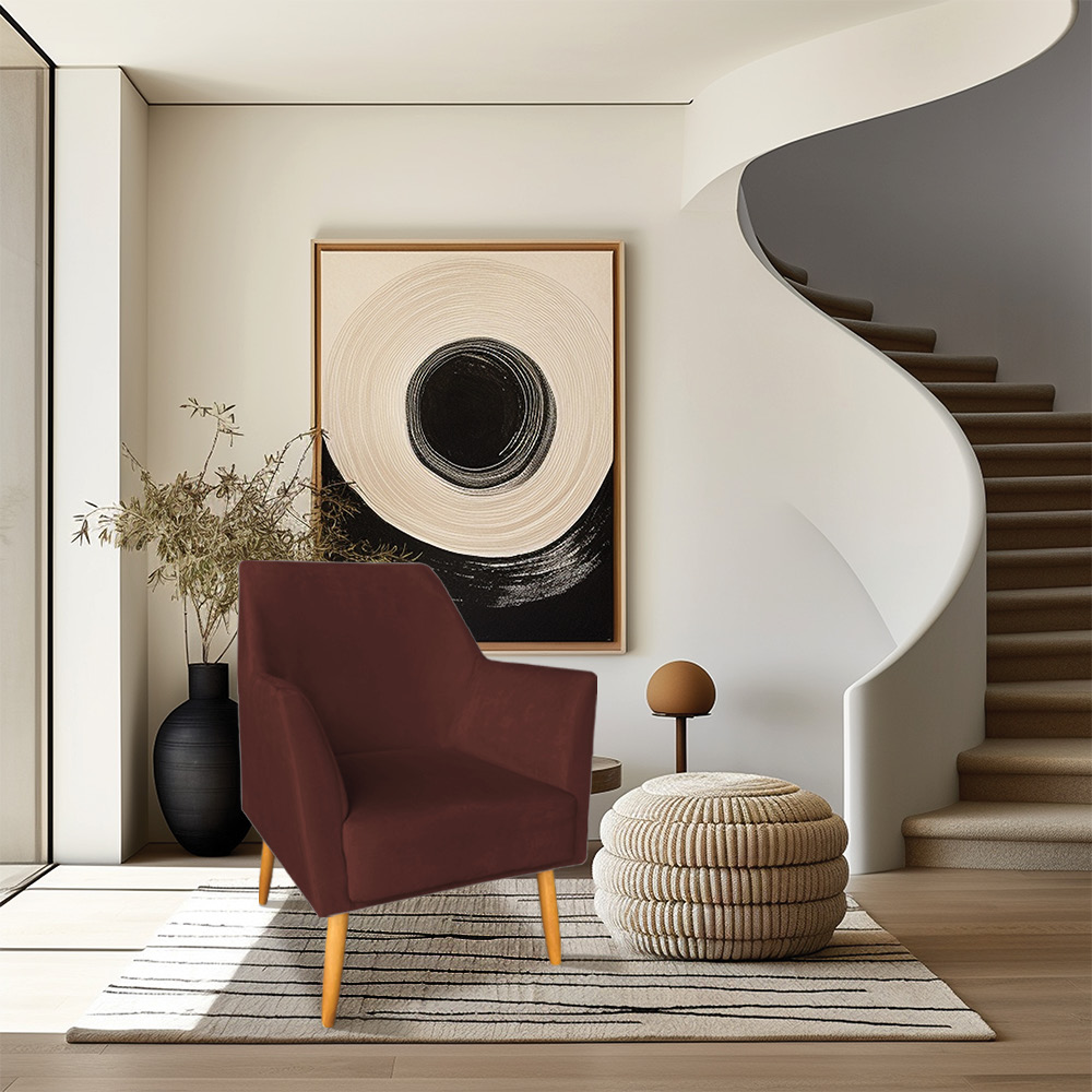 Kit 02 Poltronas Decorativa Julia Veludo Marsala Pés Palito Castanho - Pallazio