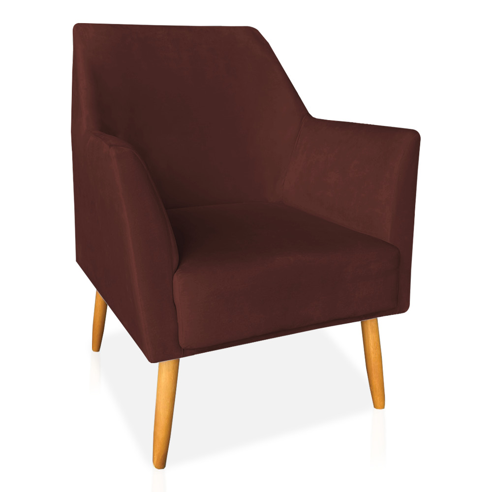 Kit 02 Poltronas Decorativa Julia Veludo Marsala Pés Palito Castanho - Pallazio