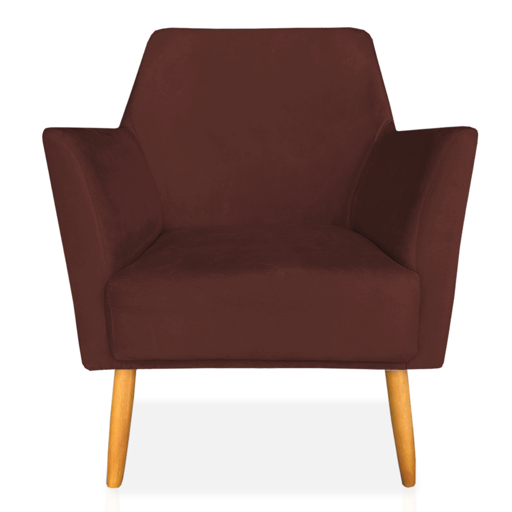Kit 02 Poltronas Decorativa Julia Veludo Marsala Pés Palito Castanho - Pallazio