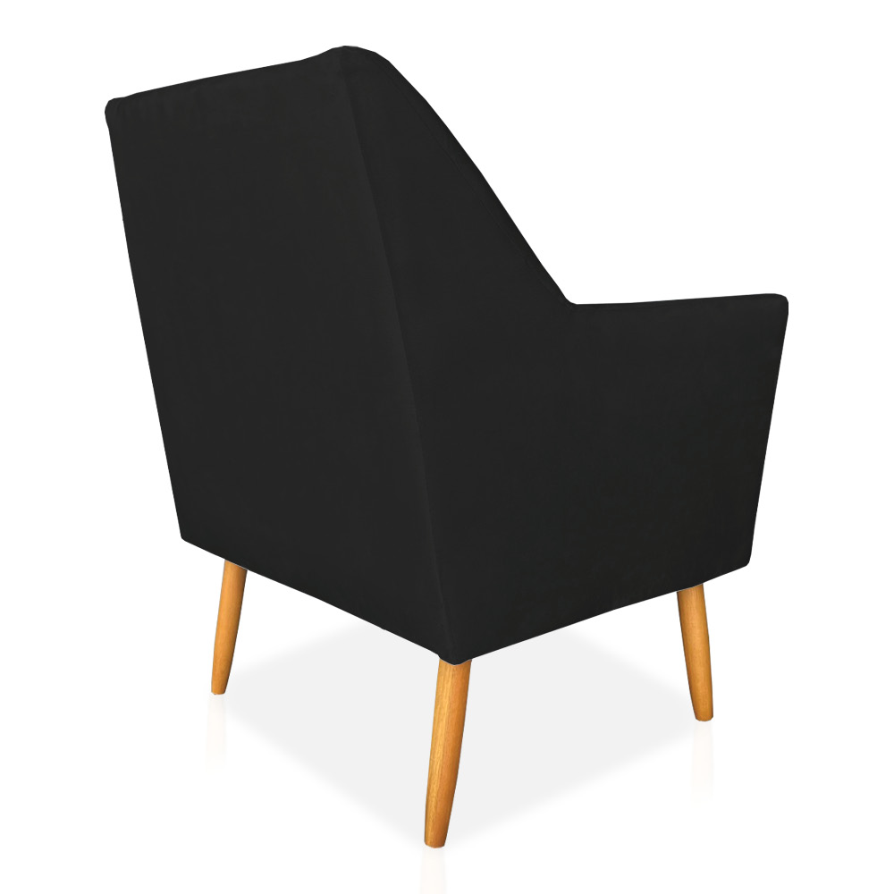 Kit 02 Poltronas Decorativa Julia Veludo Preto Pés Palito Castanho - Pallazio