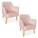 Kit 02 Poltronas Decorativa Julia Veludo Rosa Bebê Pés Palito Castanho - Pallazio