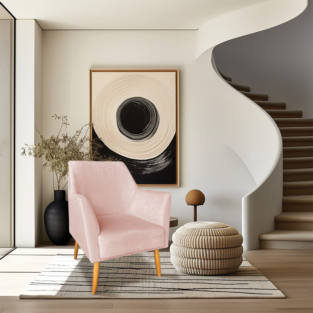 Kit 02 Poltronas Decorativa Julia Veludo Rosa Bebê Pés Palito Castanho - Pallazio