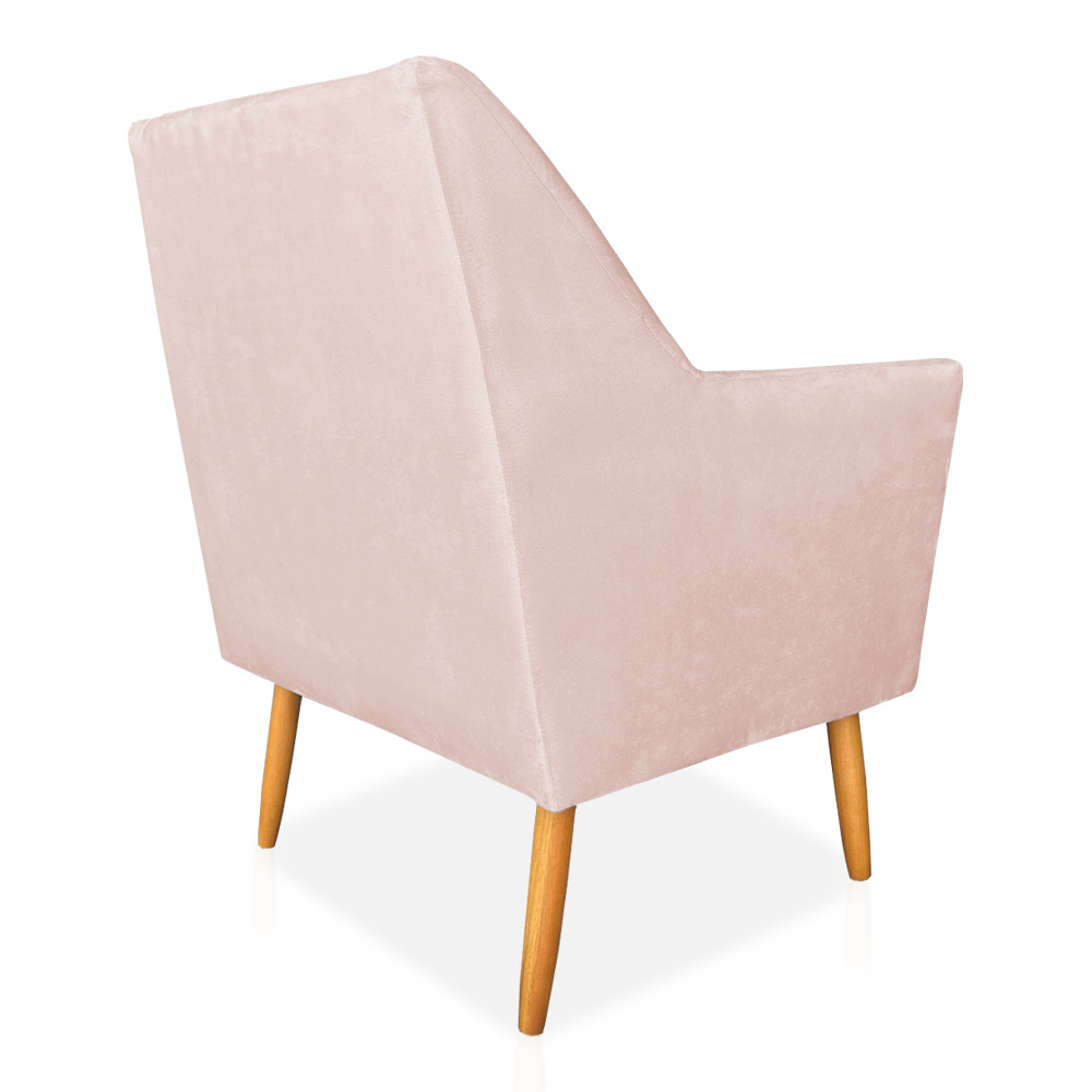 Kit 02 Poltronas Decorativa Julia Veludo Rosa Bebê Pés Palito Castanho - Pallazio