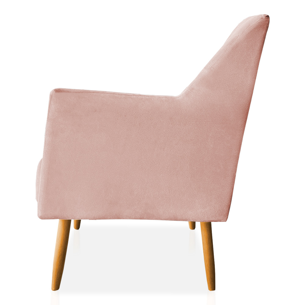 Kit 02 Poltronas Decorativa Julia Veludo Rosa Bebê Pés Palito Castanho - Pallazio