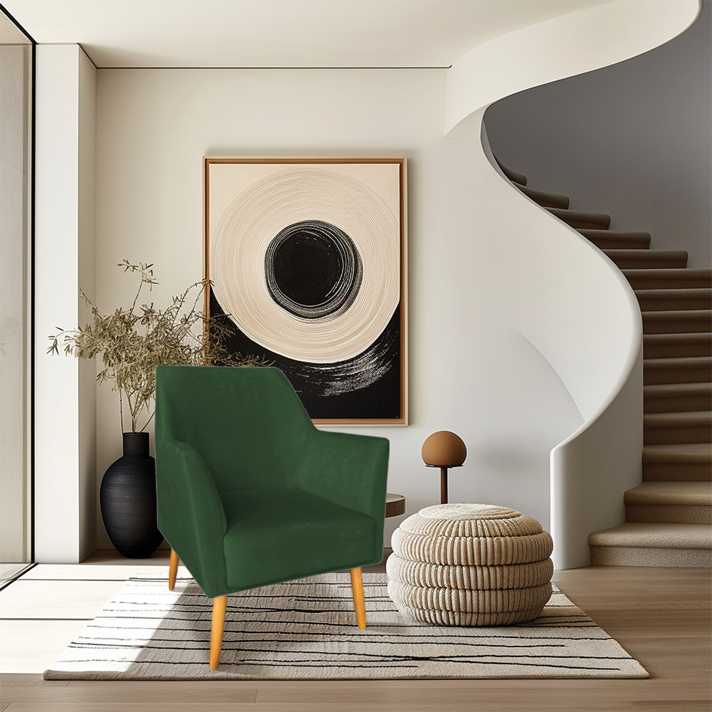 Kit 02 Poltronas Decorativa Julia Veludo Verde Pés Palito Castanho - Pallazio