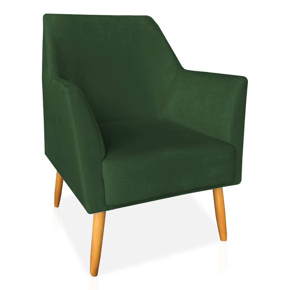 Kit 02 Poltronas Decorativa Julia Veludo Verde Pés Palito Castanho - Pallazio