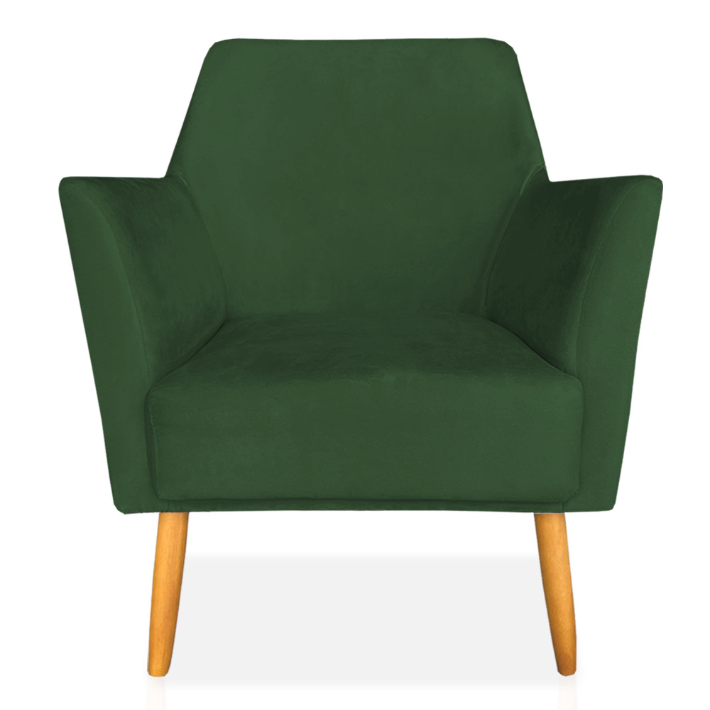 Kit 02 Poltronas Decorativa Julia Veludo Verde Pés Palito Castanho - Pallazio